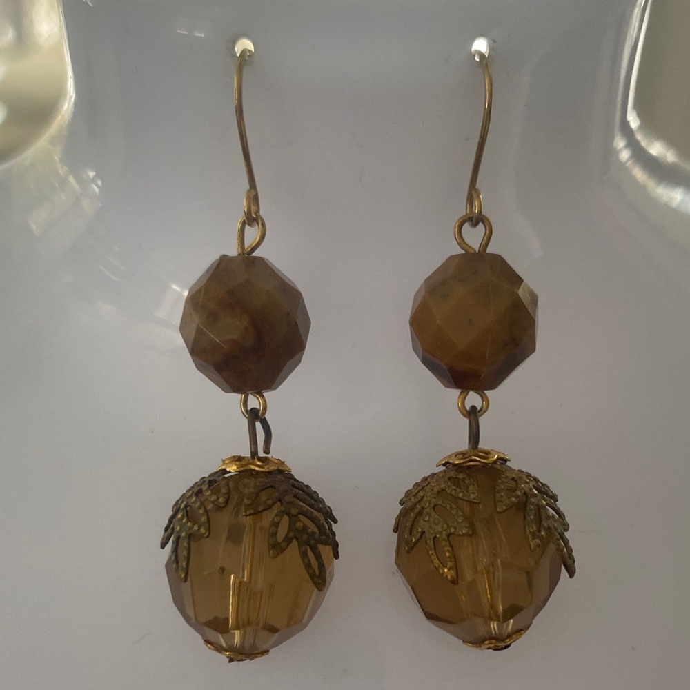 Vintage Gold and Brown Beaded Earrings